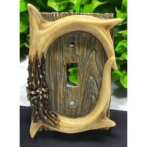 Rustic Antler Single Light Switch Cover Plate Faux Wood & Horn Design